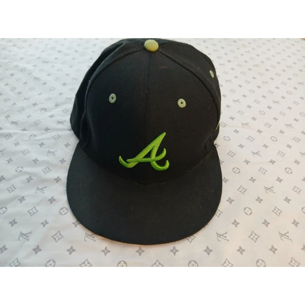 New Era 7 3/8 Black Lime green Atlanta Braves Baseball Cap